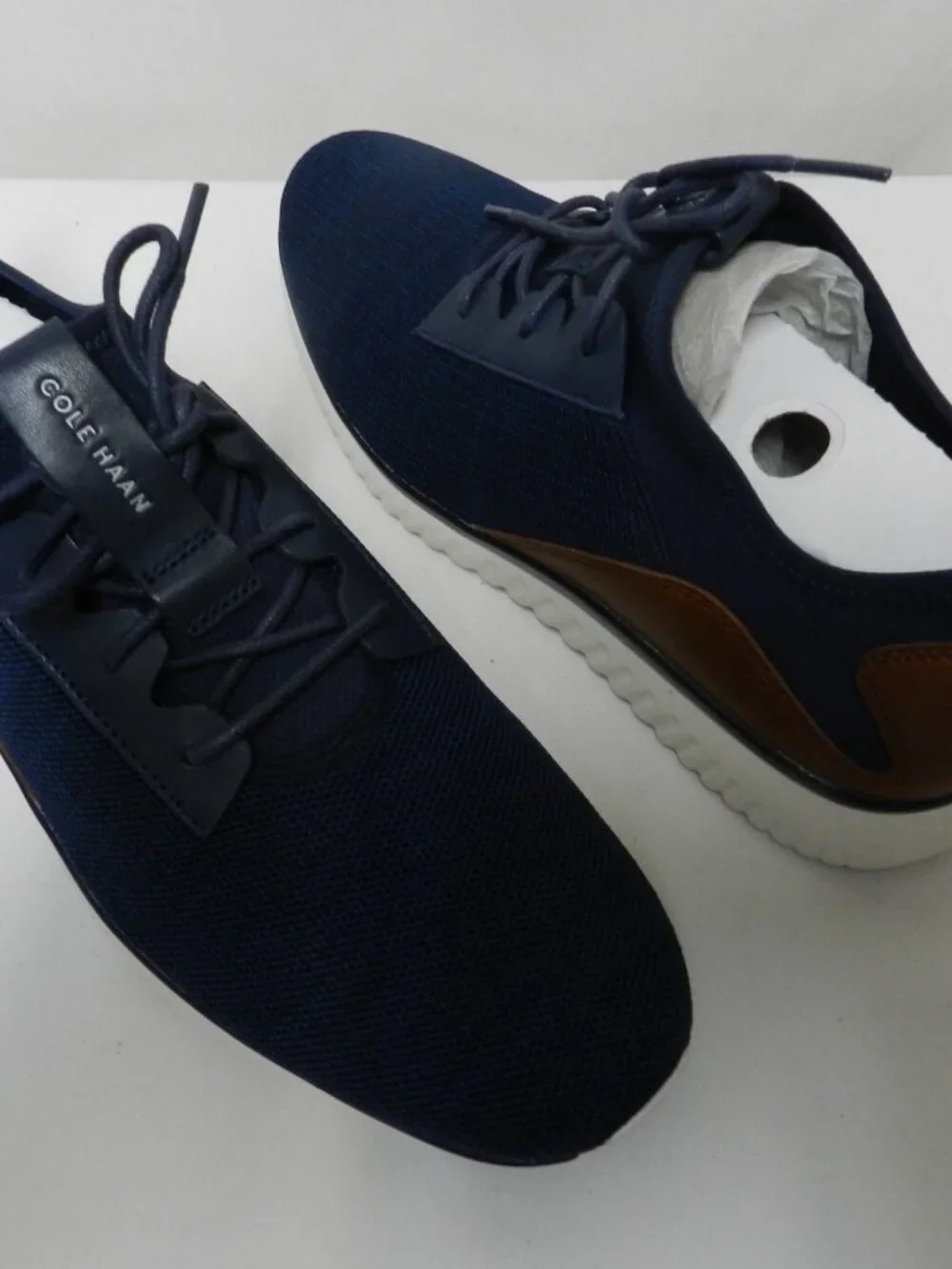 Cole Haan Grand Sport Sneakers Knit w/ Leather blue brown Men NIB NEW Size Sz 10 - Picture 2 of 16